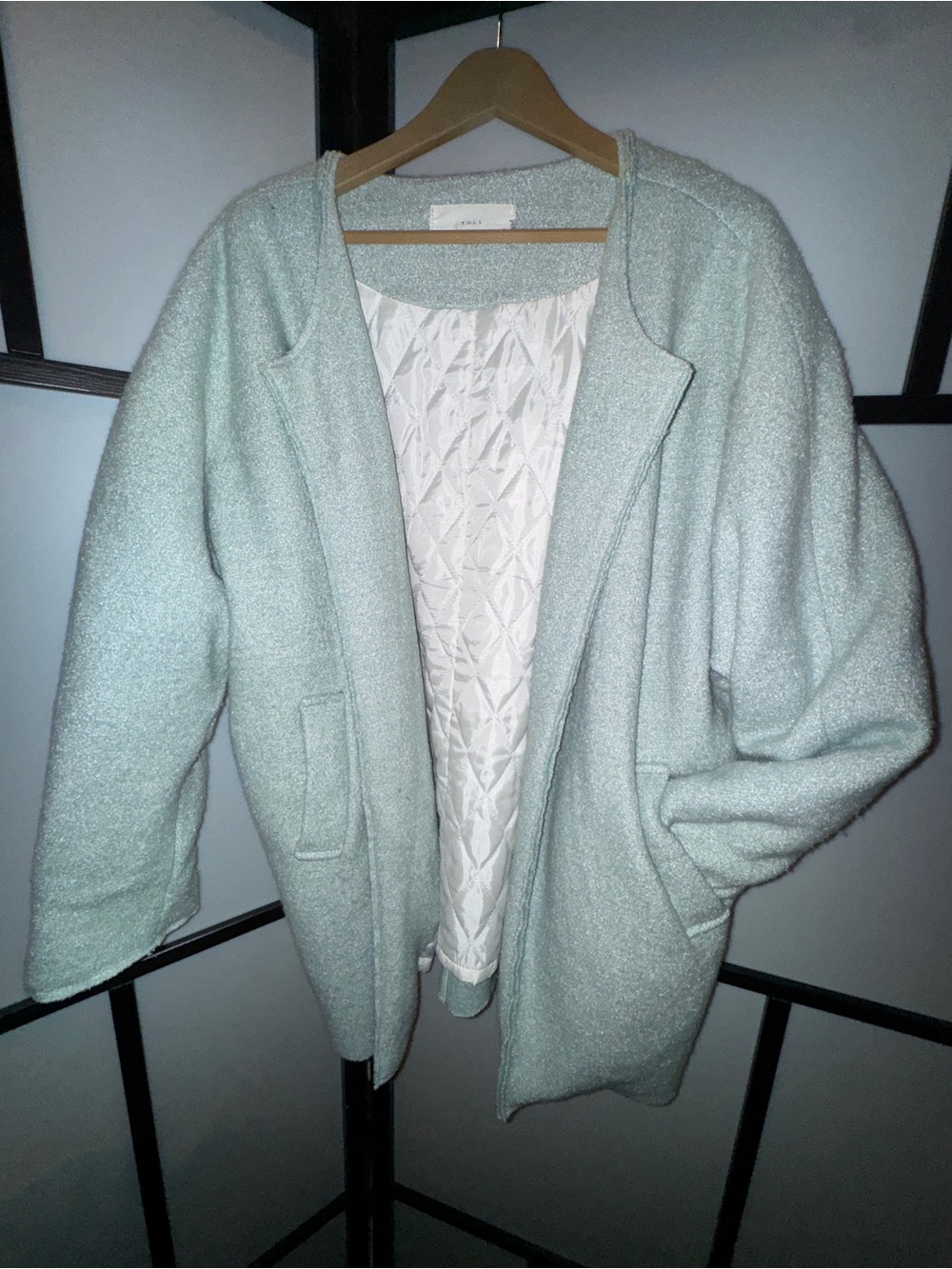 YULL Korean Open-Front Mint Bouclé Cardigan Sweater Coat